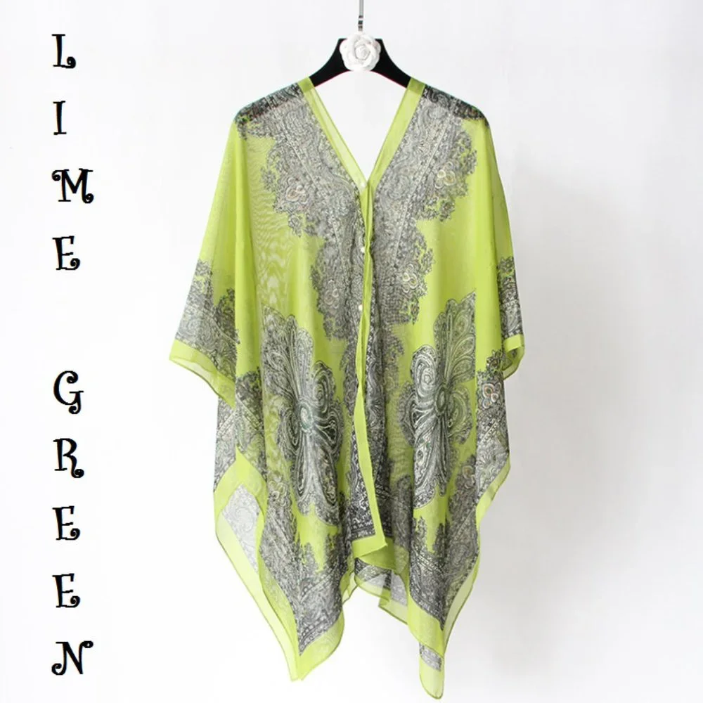 Extra Thai Silken Shawl Pink, Aquamarine, Black, Blue, Green & Peach Colors, O… - Picture 9 of 11